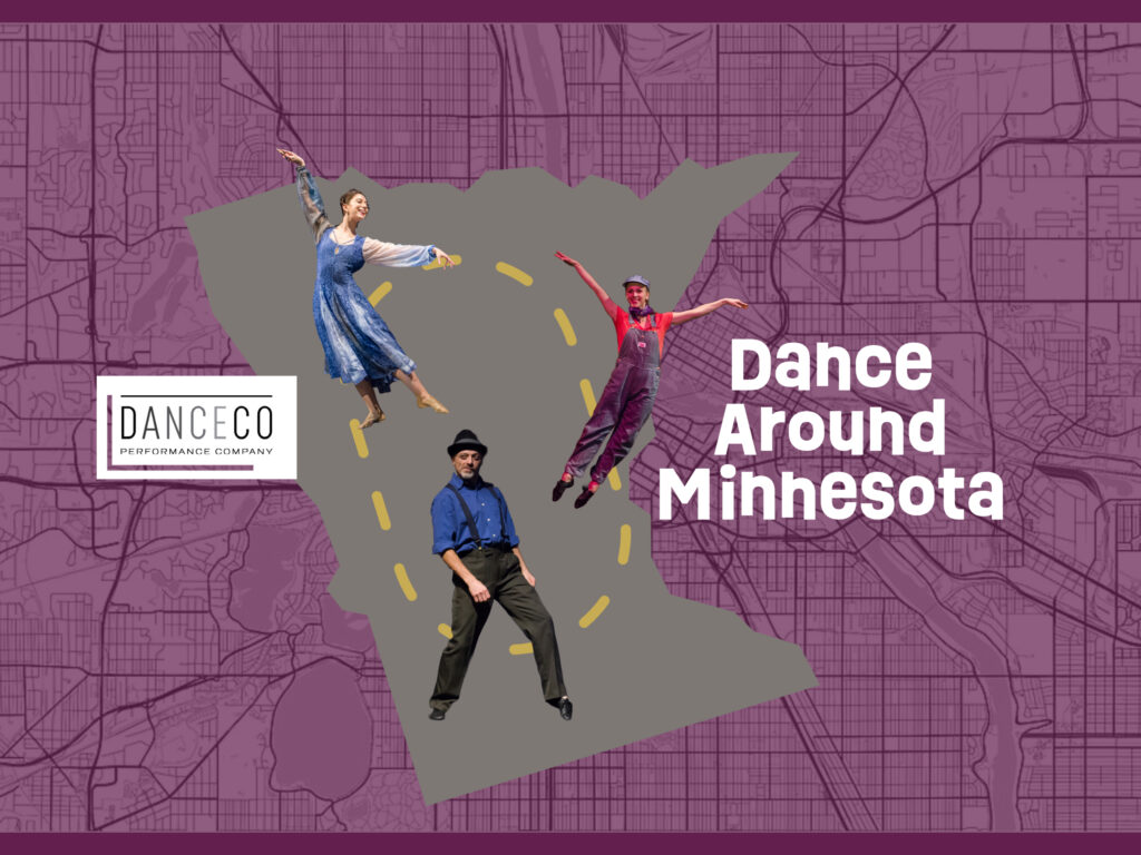 State of MN with dancers around. Text says, "Dance around MN- DanceCo"