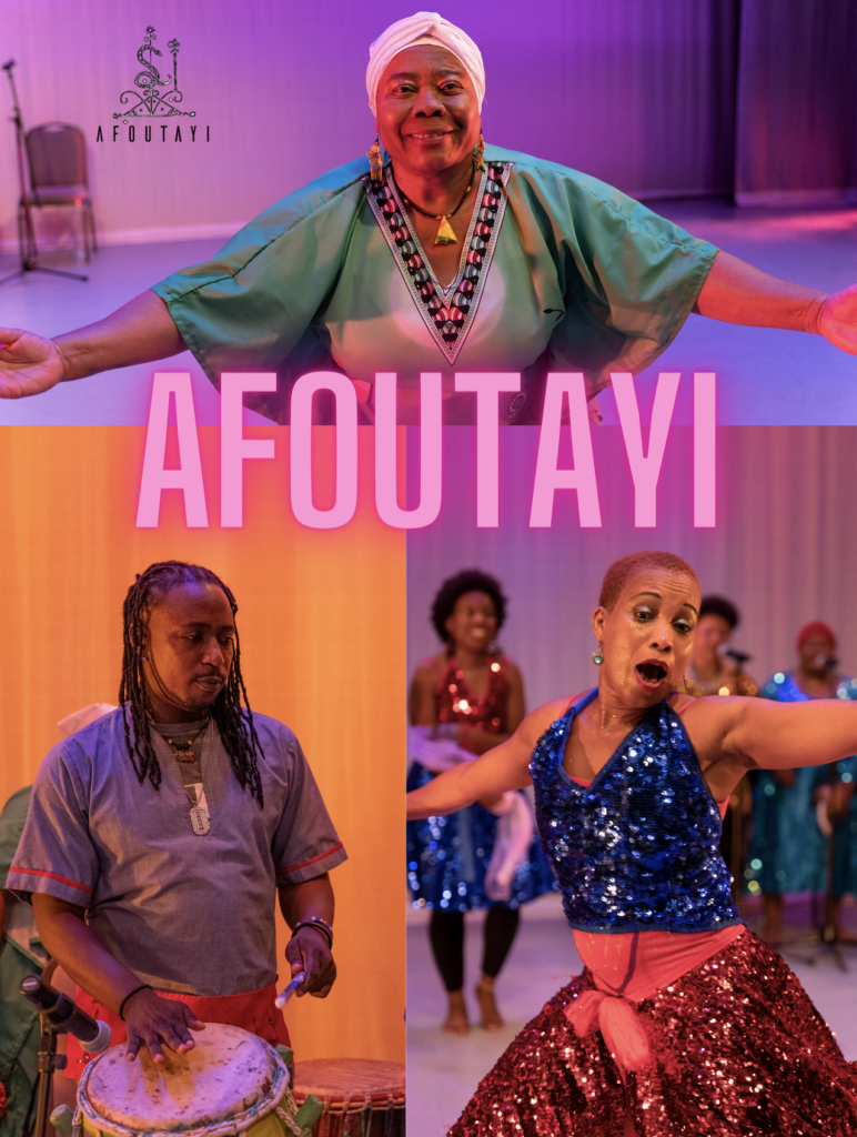 Dancers and musicians singing, dancing, and drumming in performance